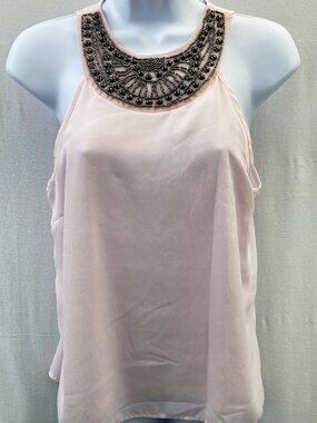 Charlotte Russe Light Pink Beaded Necklined Top - Size Small